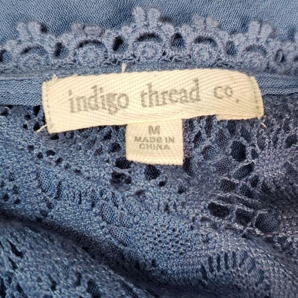 Indigo Thread Co lace upper bodice and bottom 2 inch blue polyester wrap, sz M - Picture 5 of 7